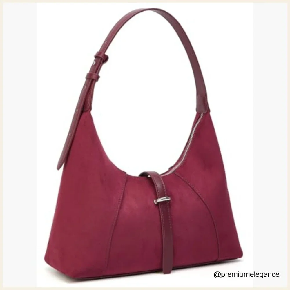 Faux Suede Hobo Shoulder Bag Crossbody Tote Adjustable Strap